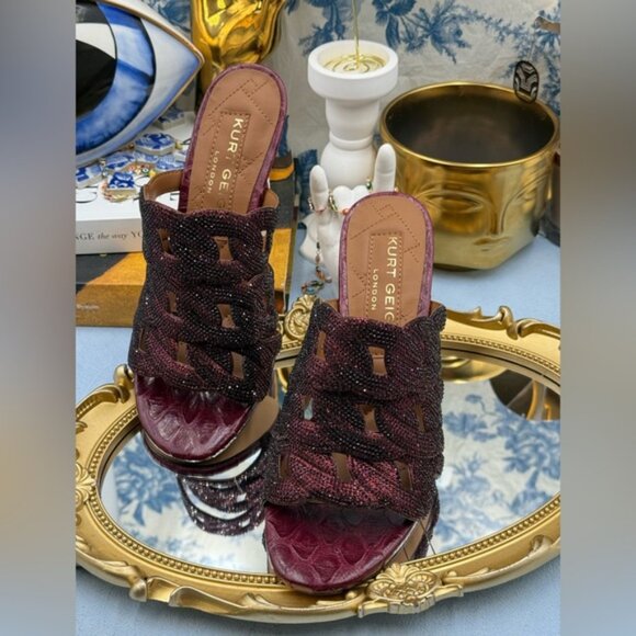 🆕 KURT GEIGER LONDON 🧿 NWOB Crystal Embellished Chain Mule Heel, Wine -Sz 37 7 - Picture 9 of 16